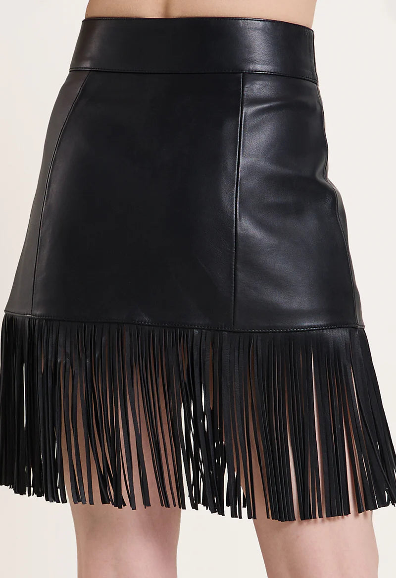 Saskia Fringe Leather Skirt