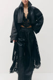 Sabina Musayev- Sable Jacket in black. Available at Edit by Elaine Turner in Houston, TX. Model close up view. 