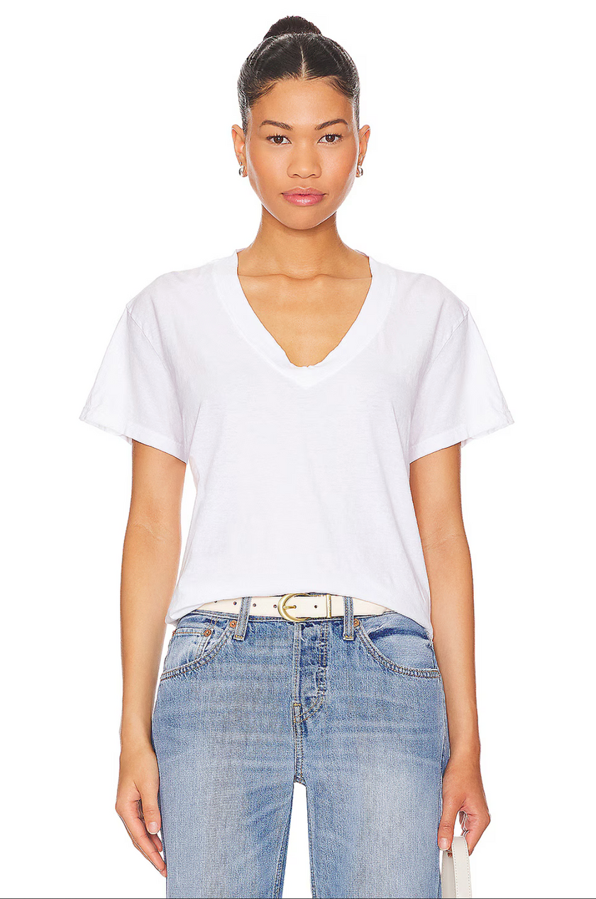 Alanis Recycled Cotton V Neck- White