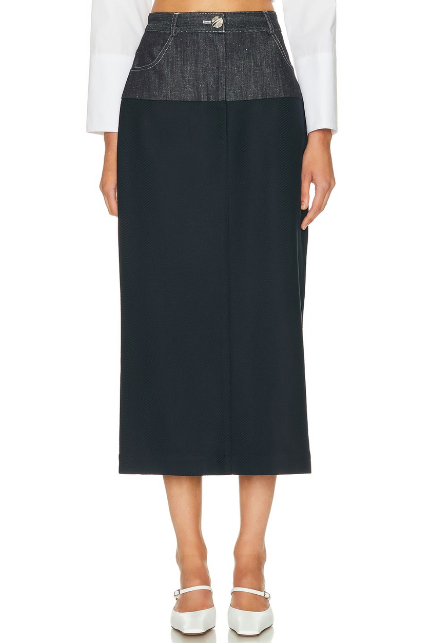 Denim Combo Midi Skirt