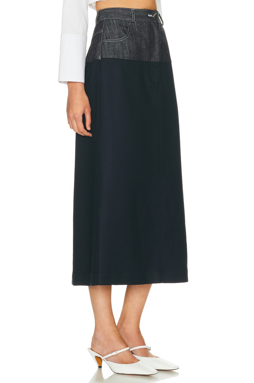 Denim Combo Midi Skirt