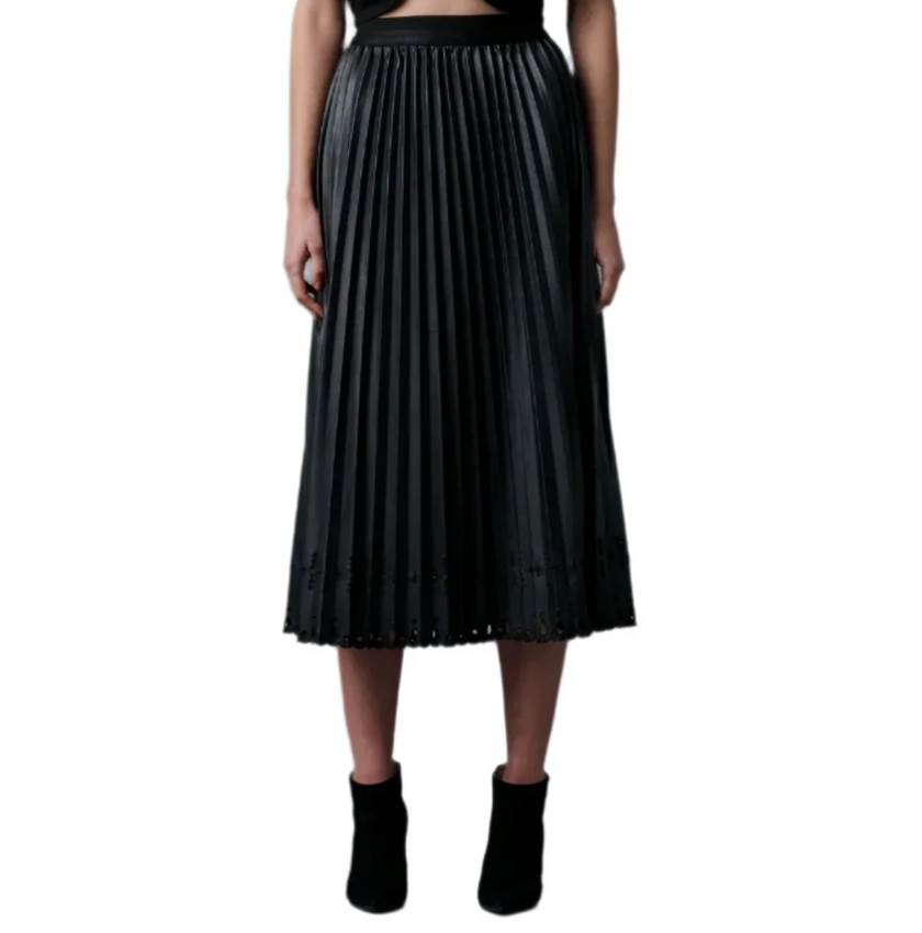 Pleats To Meet You Black Vegan Leather Skirt