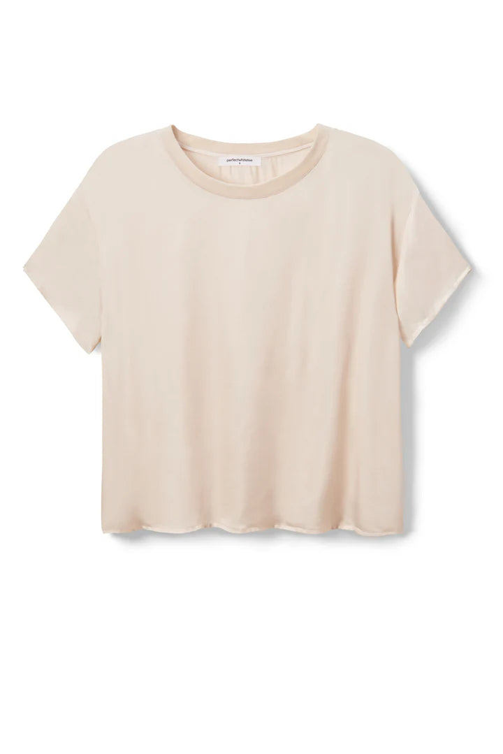 Delphine Satin Crew Neck Tee- Sugar