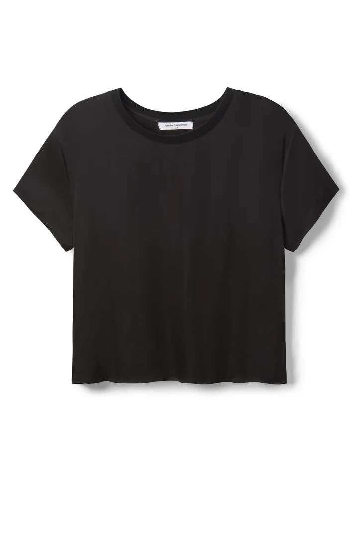 Delphine Satin Crew Neck Tee- True Black