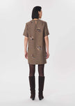 Tara Jarmon Romia Dress in Caramel. Available at Edit by Elaine Turner in Houston, TX. Model back view. 