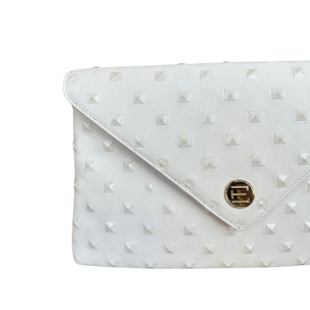 Bella Clutch- White Embossed Studded Leather