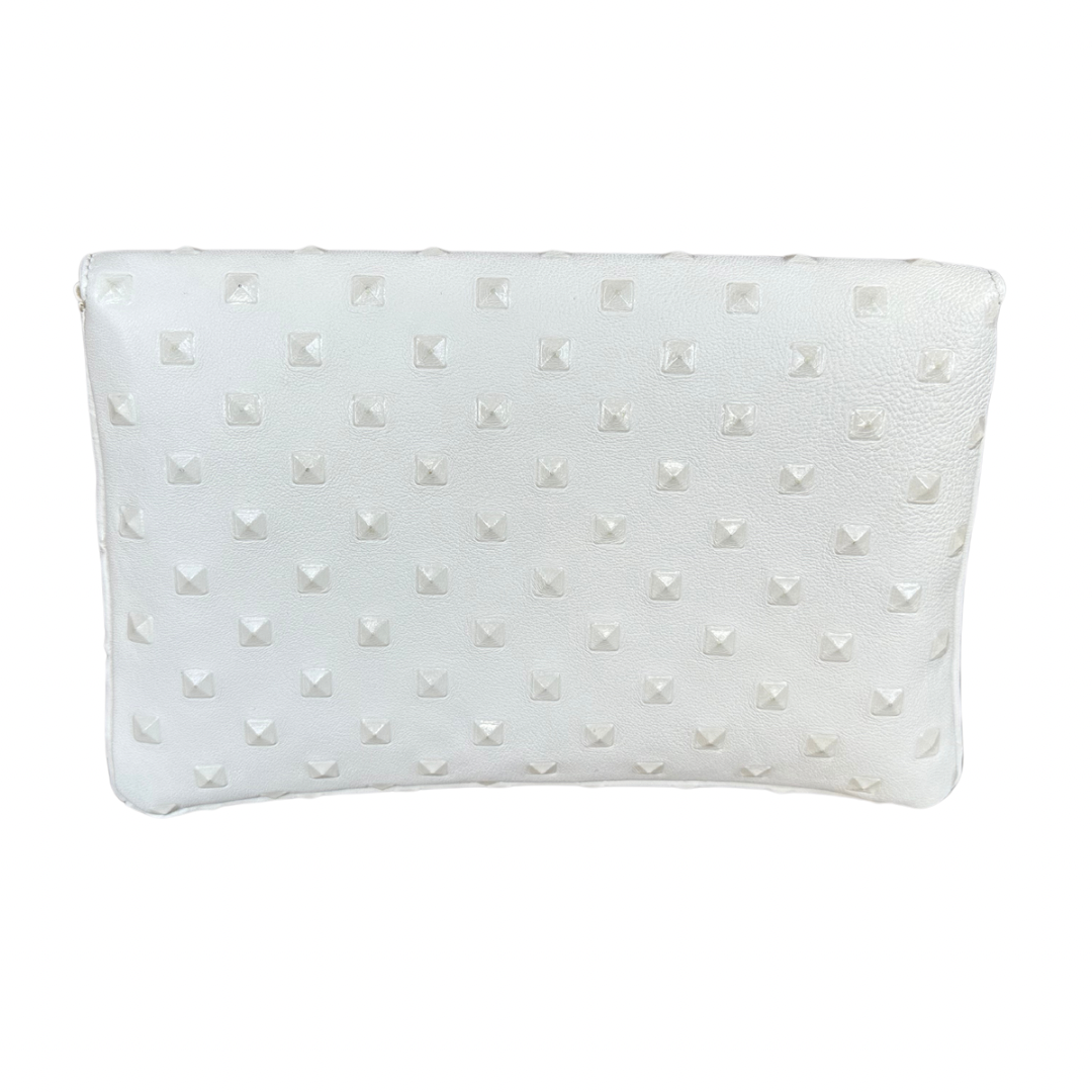 Bella Clutch- White Embossed Studded Leather