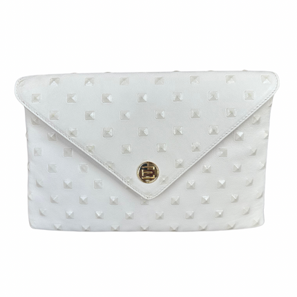 Bella Clutch- White Embossed Studded Leather