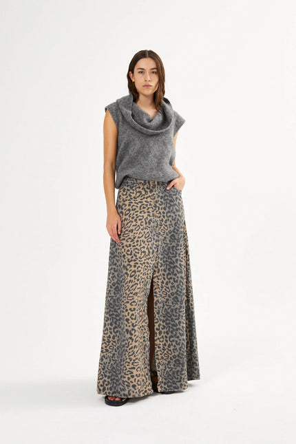 Natja Leopard Button Skirt