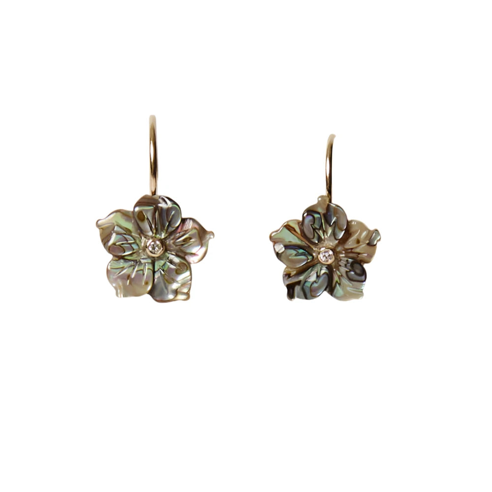 14k Plumeria Earrings Abalone