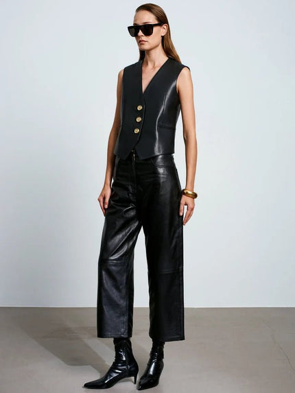 ACARIA STUDIO- Ancient Poem Leather Vest - Black - Edit by Elaine Turner