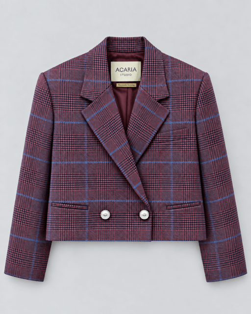 ACARIA STUDIO- Guru Crop Blazer - Burgundy Check - Edit by Elaine Turner