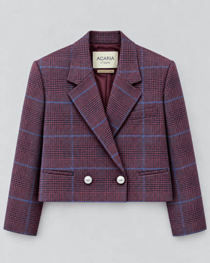 ACARIA STUDIO- Guru Crop Blazer - Burgundy Check - Edit by Elaine Turner