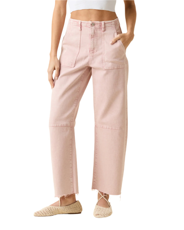 Utility Soft Barrel Jeans- Dusty Pink