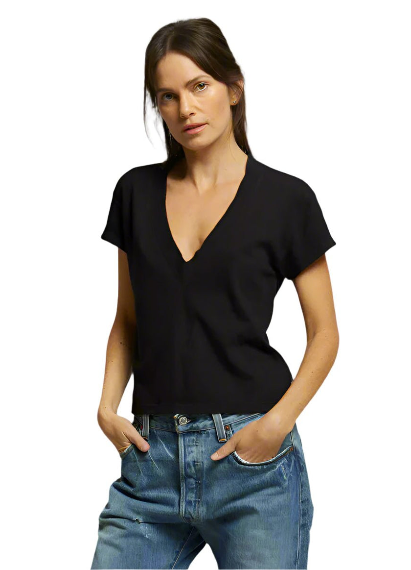 Alanis Recycled Cotton V Neck- Black - Edit by Elaine Turner