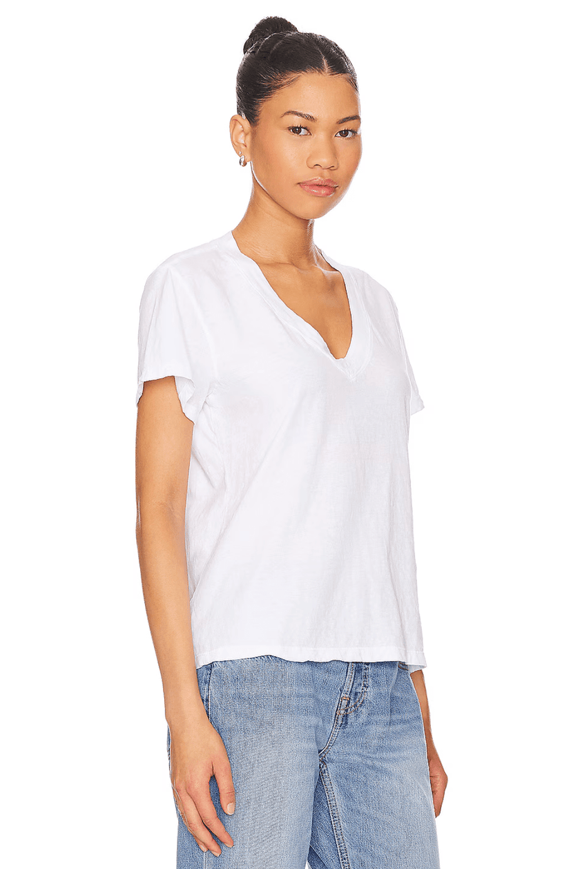 Alanis Recycled Cotton V Neck- White - Edit by Elaine Turner