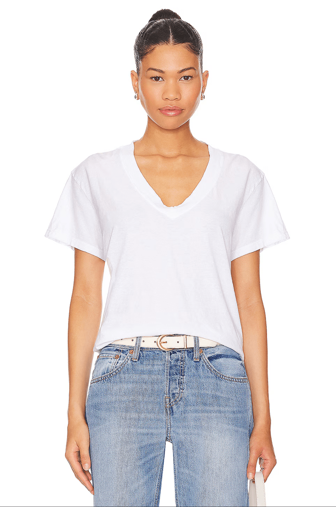 Alanis Recycled Cotton V Neck- White - Edit by Elaine Turner