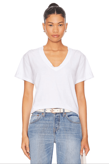 Alanis Recycled Cotton V Neck- White - Edit by Elaine Turner