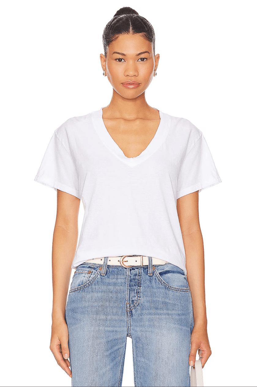 Alanis Recycled Cotton V Neck- White - Edit by Elaine Turner