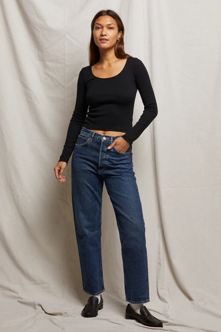 Anya Ribbed Long Sleeve- True Black - Edit by Elaine Turner