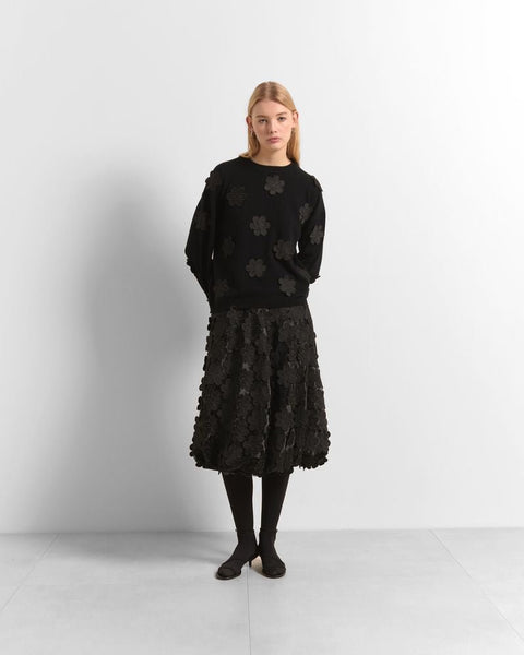 Beatrice B- Balloon Skirt in Embroidered Fabric with Daisies - Black - Edit by Elaine Turner