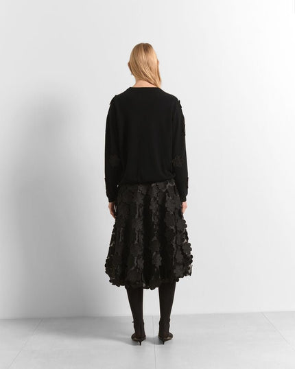 Beatrice B- Balloon Skirt in Embroidered Fabric with Daisies - Black - Edit by Elaine Turner