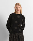 Beatrice B- Crewneck Sweater with Embroidered Applique - Black - Edit by Elaine Turner