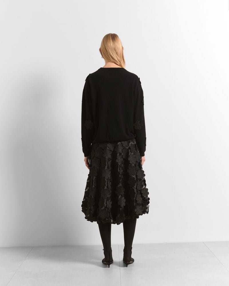 Beatrice B- Crewneck Sweater with Embroidered Applique - Black - Edit by Elaine Turner