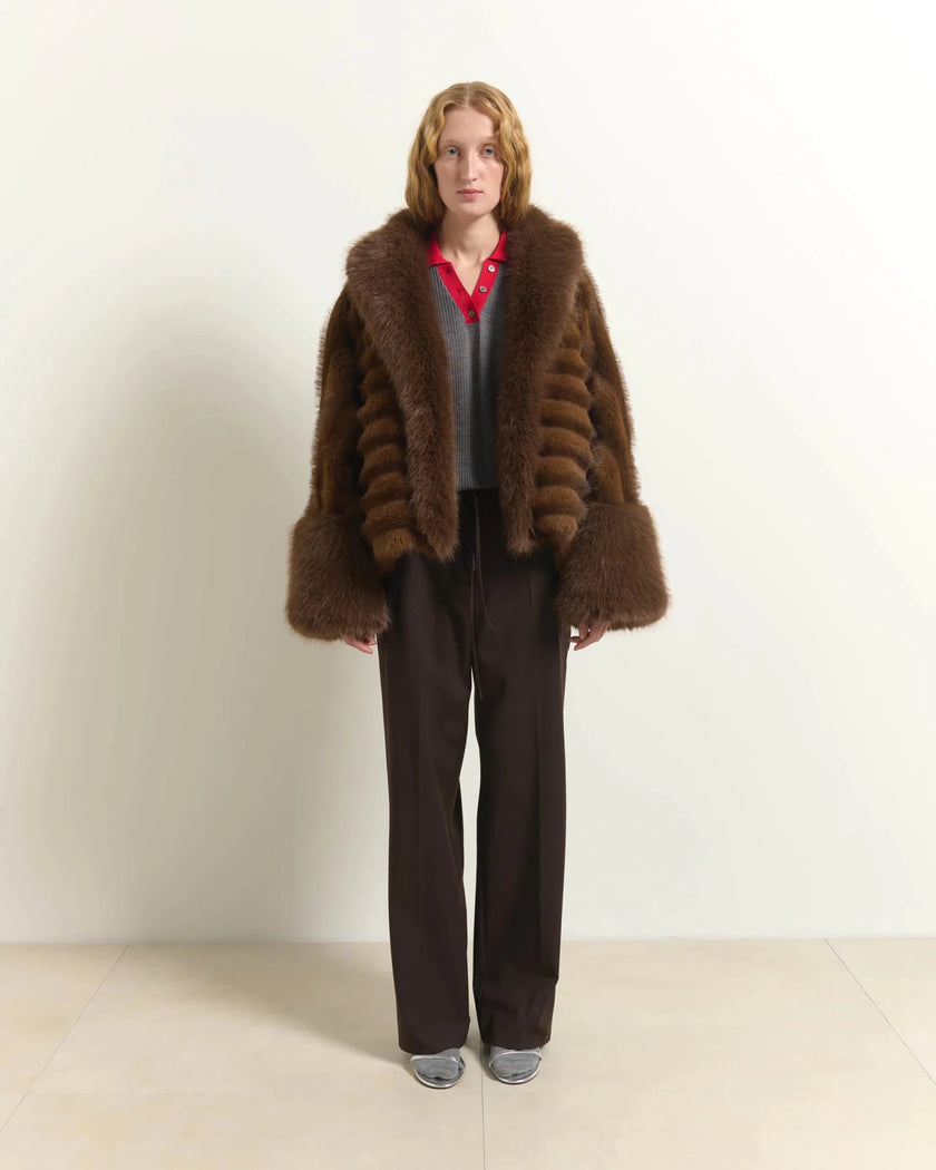 Beatrice B- Cropped Faux Fur Jacket with Maxi Collar - Brown - Edit by Elaine Turner