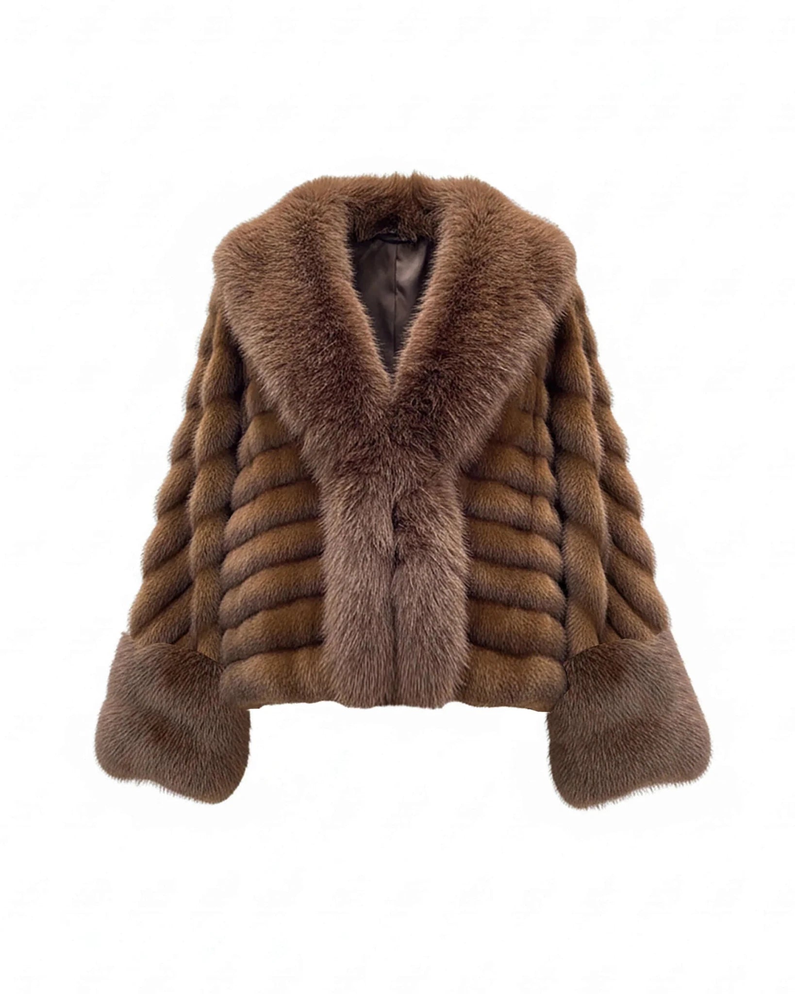 Beatrice B- Cropped Faux Fur Jacket with Maxi Collar - Brown - Edit by Elaine Turner