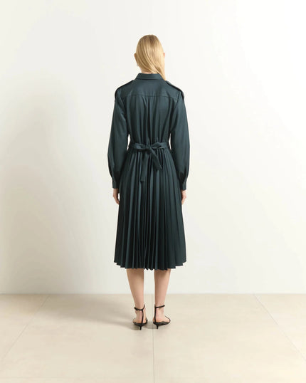Beatrice B- Shirt Dress with Pleated Skirt Dark Pine - Edit by Elaine Turner