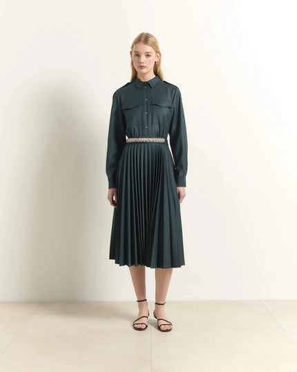 Beatrice B- Shirt Dress with Pleated Skirt Dark Pine - Edit by Elaine Turner