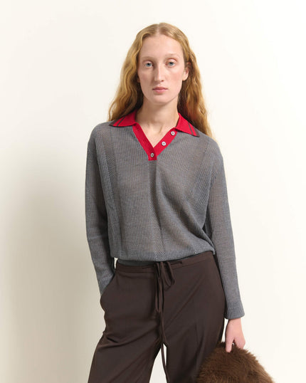 Beatrice B- Wool, Silk and Cashmere Polo Sweater - Cloud Gray - Edit by Elaine Turner