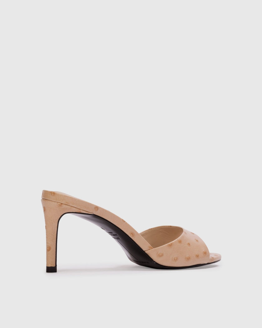 Black Suede Studio- Freddie 65 Mule- Nude Ostrich Leather - Edit by Elaine Turner