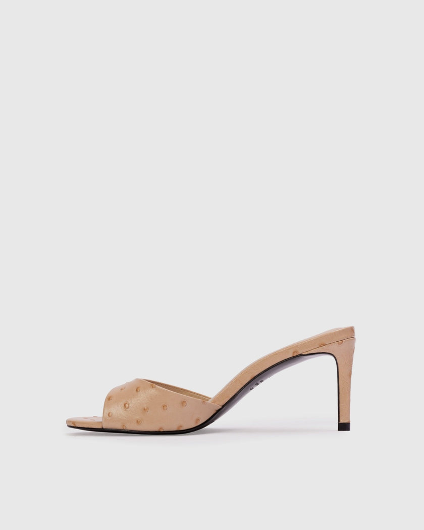 Black Suede Studio- Freddie 65 Mule- Nude Ostrich Leather - Edit by Elaine Turner