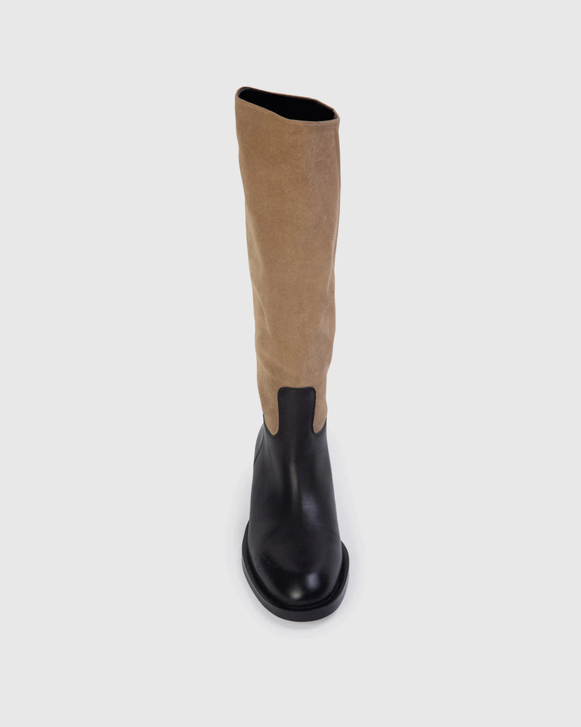 Black Suede Studio- Pace 40 Boot - Latte Suede / Black Leather - Edit by Elaine Turner