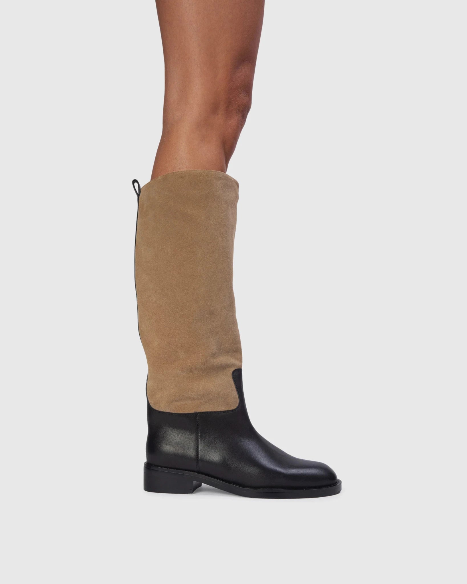 Black Suede Studio- Pace 40 Boot - Latte Suede / Black Leather - Edit by Elaine Turner