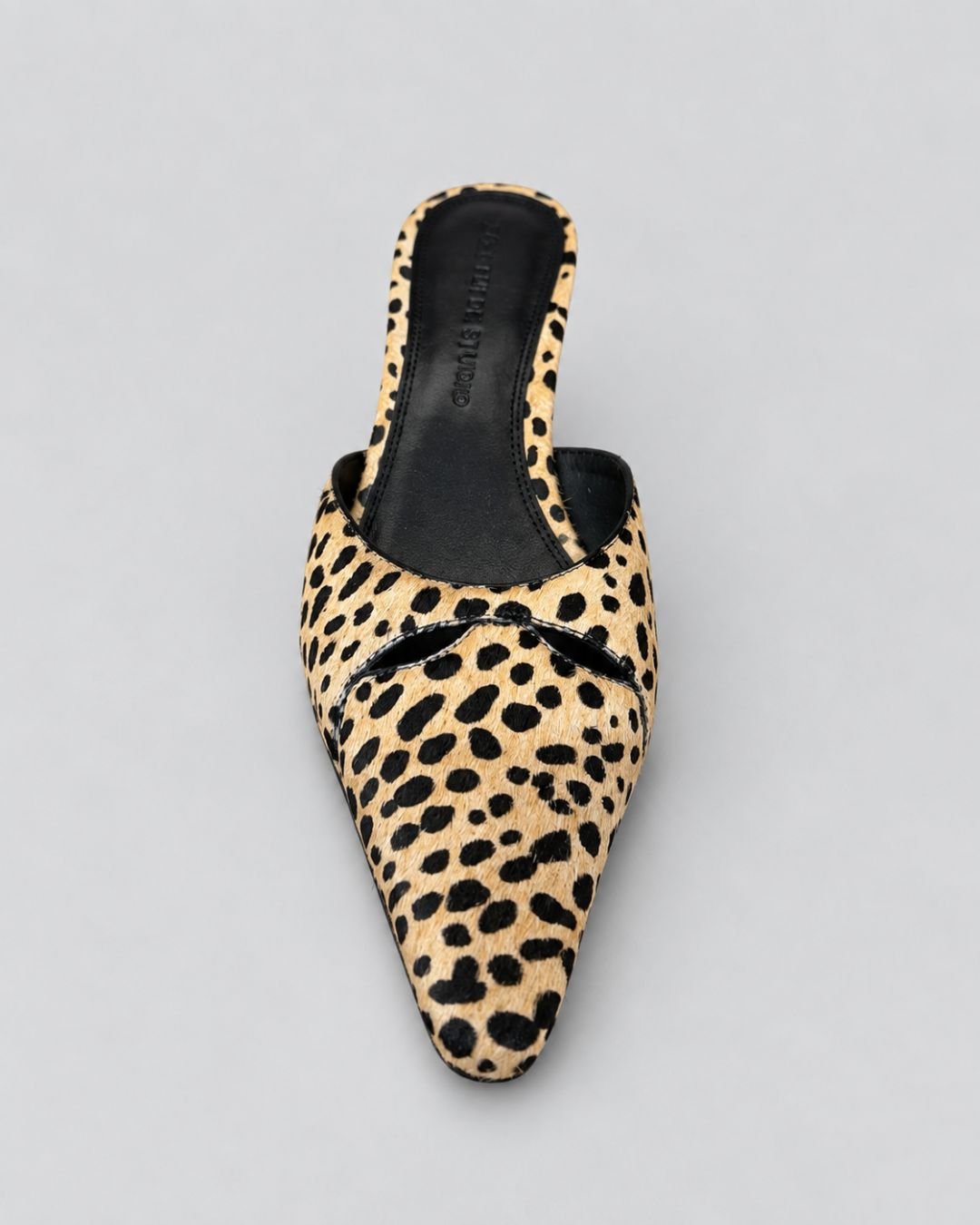Black Suede Studio- Rue 50 Mule - Camel Dotted Cheetah Pony Hair - Edit by Elaine Turner