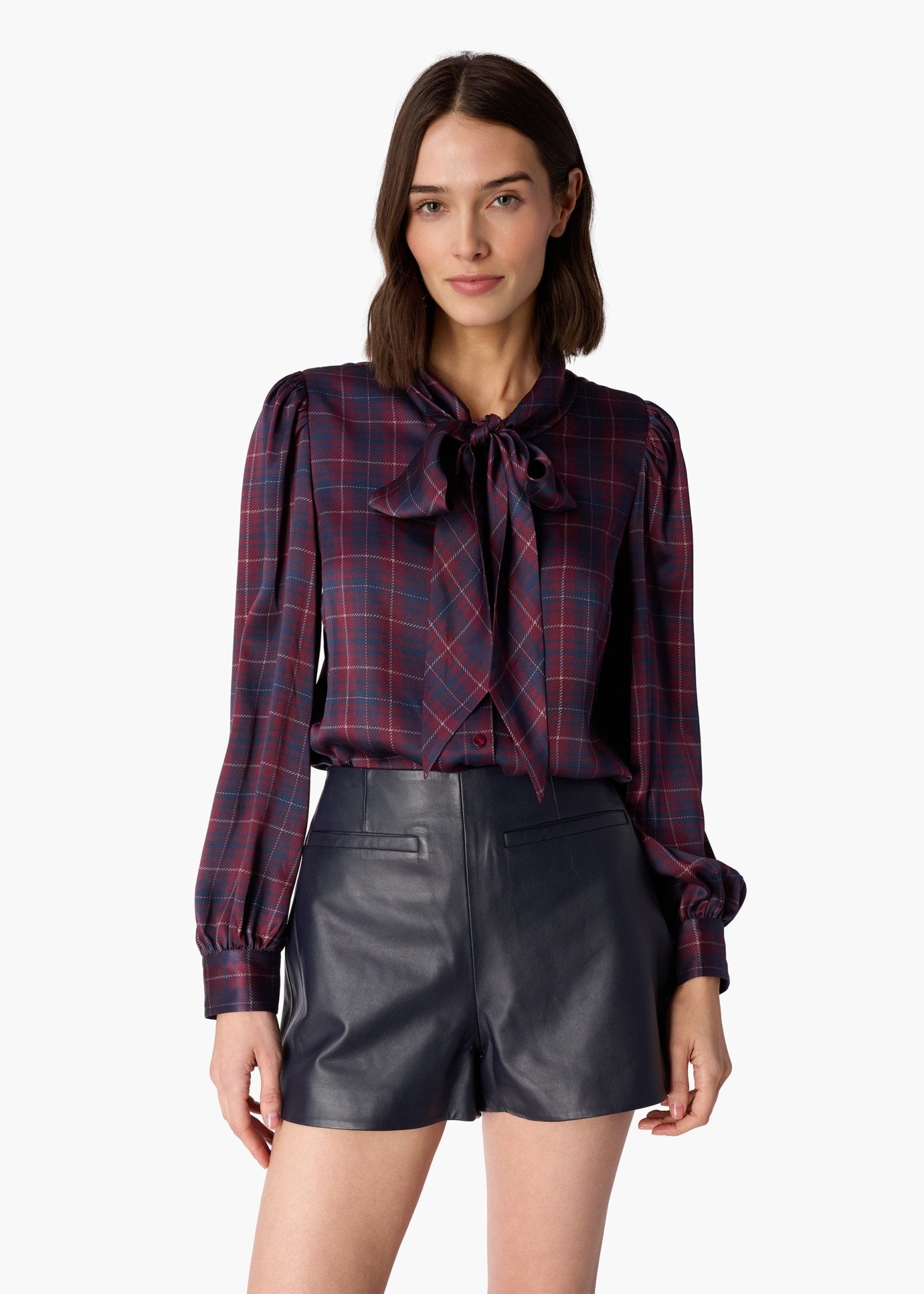 CAMI NYC- Rema Charmeuse Top - Plum Plaid - Edit by Elaine Turner