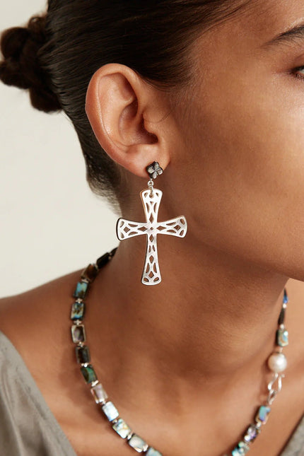 CHAN LUU- Lourdes Cross Earrings Black Mother of Pearl - Edit by Elaine Turner
