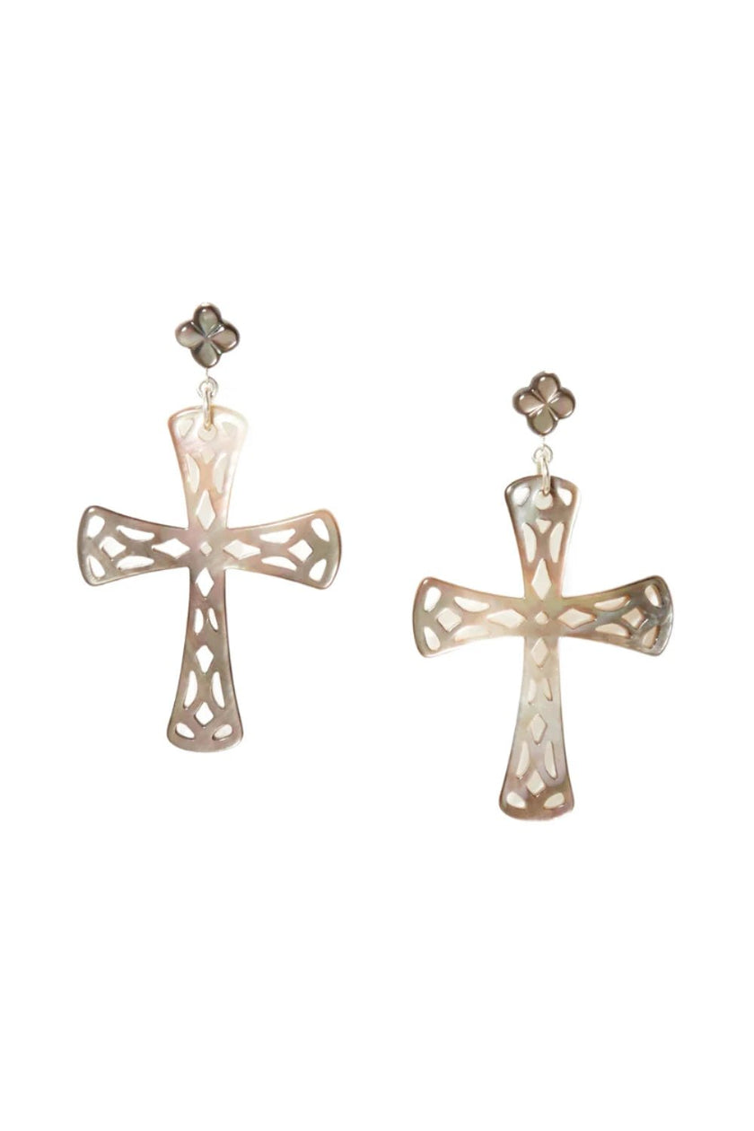 CHAN LUU- Lourdes Cross Earrings Black Mother of Pearl - Edit by Elaine Turner