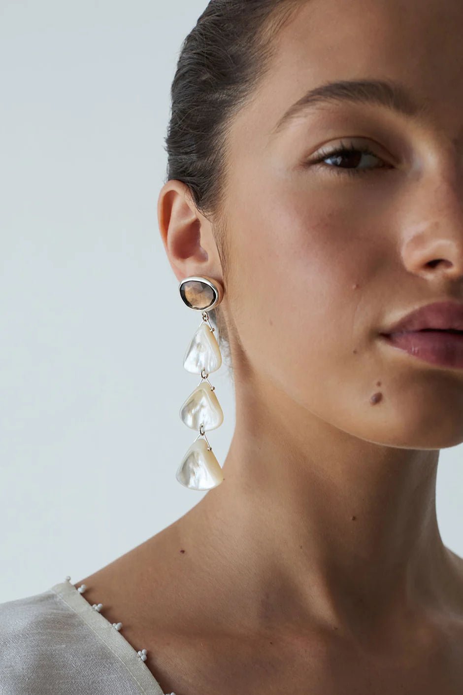 CHAN LUU- Scale White Mother of Pearl Earrings - Edit by Elaine Turner