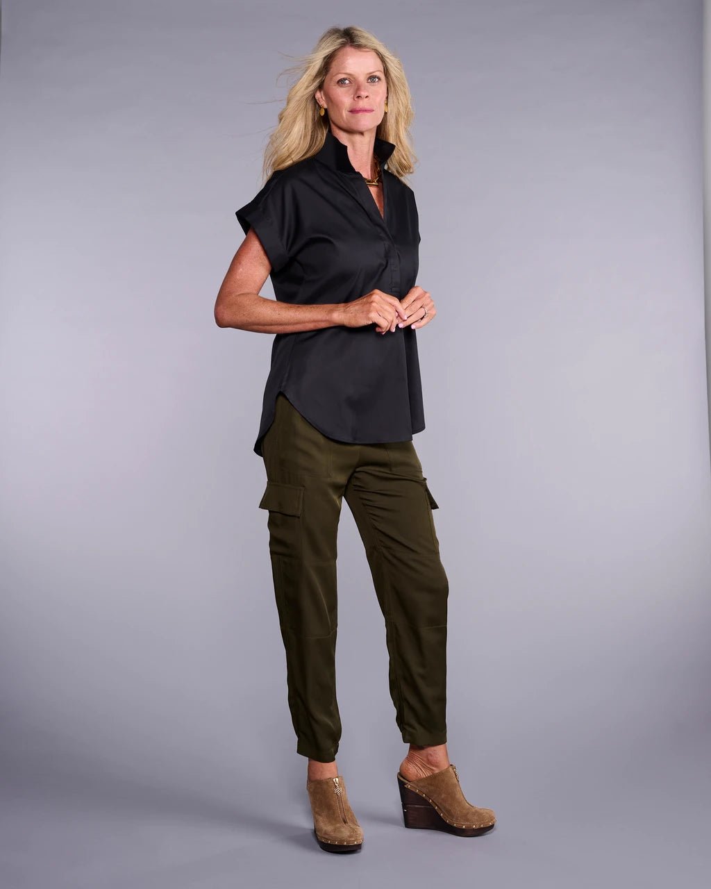 Claridge & King- The Cap Sleeve League Blouse - Pitch Black - Edit by Elaine Turner