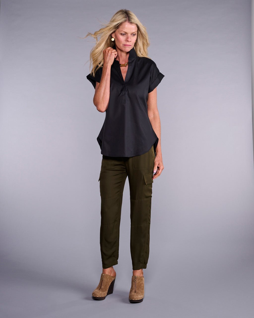 Claridge & King- The Cap Sleeve League Blouse - Pitch Black - Edit by Elaine Turner