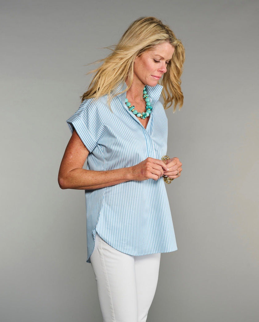 Claridge & King- The Cap Sleeve League Blouse- Sea Glass Stripe - Edit by Elaine Turner