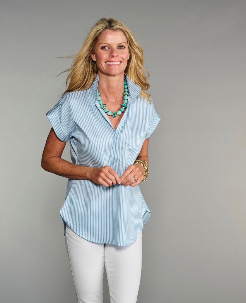 Claridge & King- The Cap Sleeve League Blouse- Sea Glass Stripe - Edit by Elaine Turner