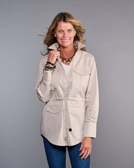 Claridge & King- The Four Pocket Shacket - Stone - Edit by Elaine Turner