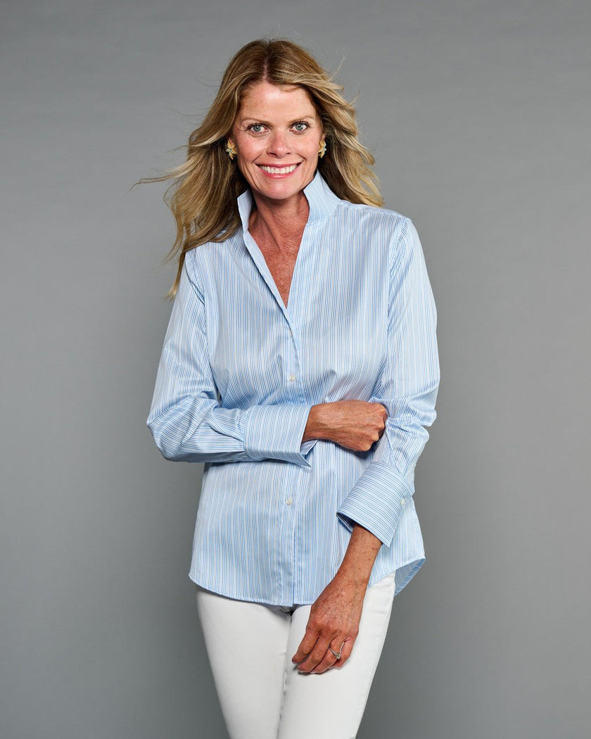 Claridge & King- The League- Blue Shadow Stripe - Edit by Elaine Turner