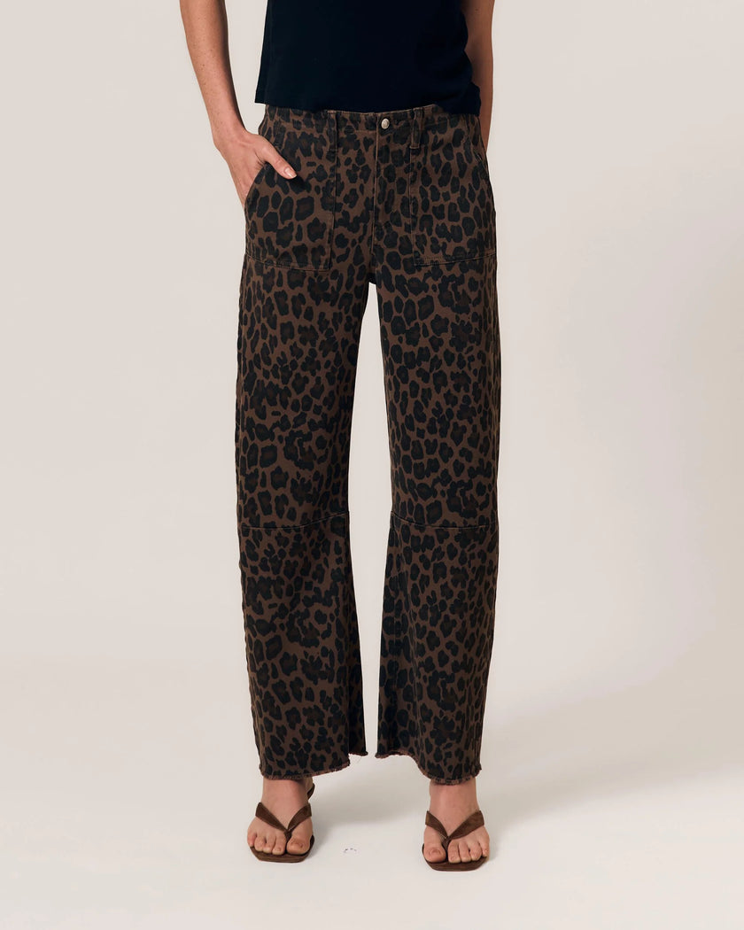 Le Jean Mid Rise Utility Soft Barrel- Dark Leopard