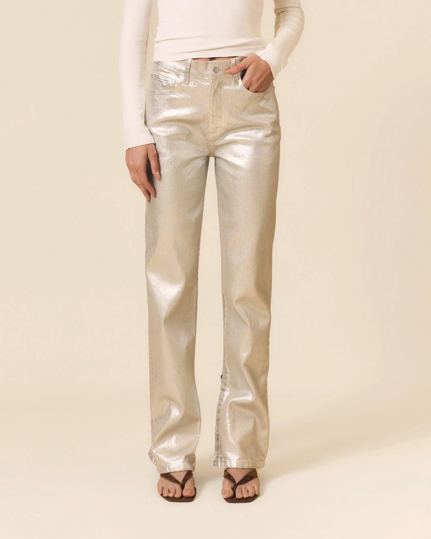 Le Jena 90's Straight w/ Split High Rise Denim- Silver
